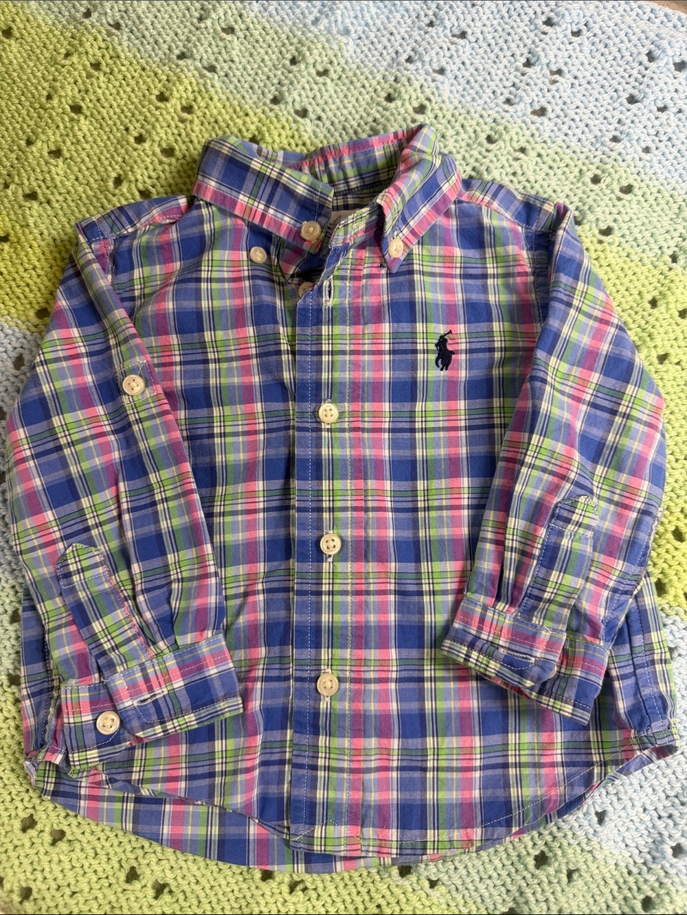 Ralph Lauren Blue, Pink & Green Plaid Button-Down Shirt